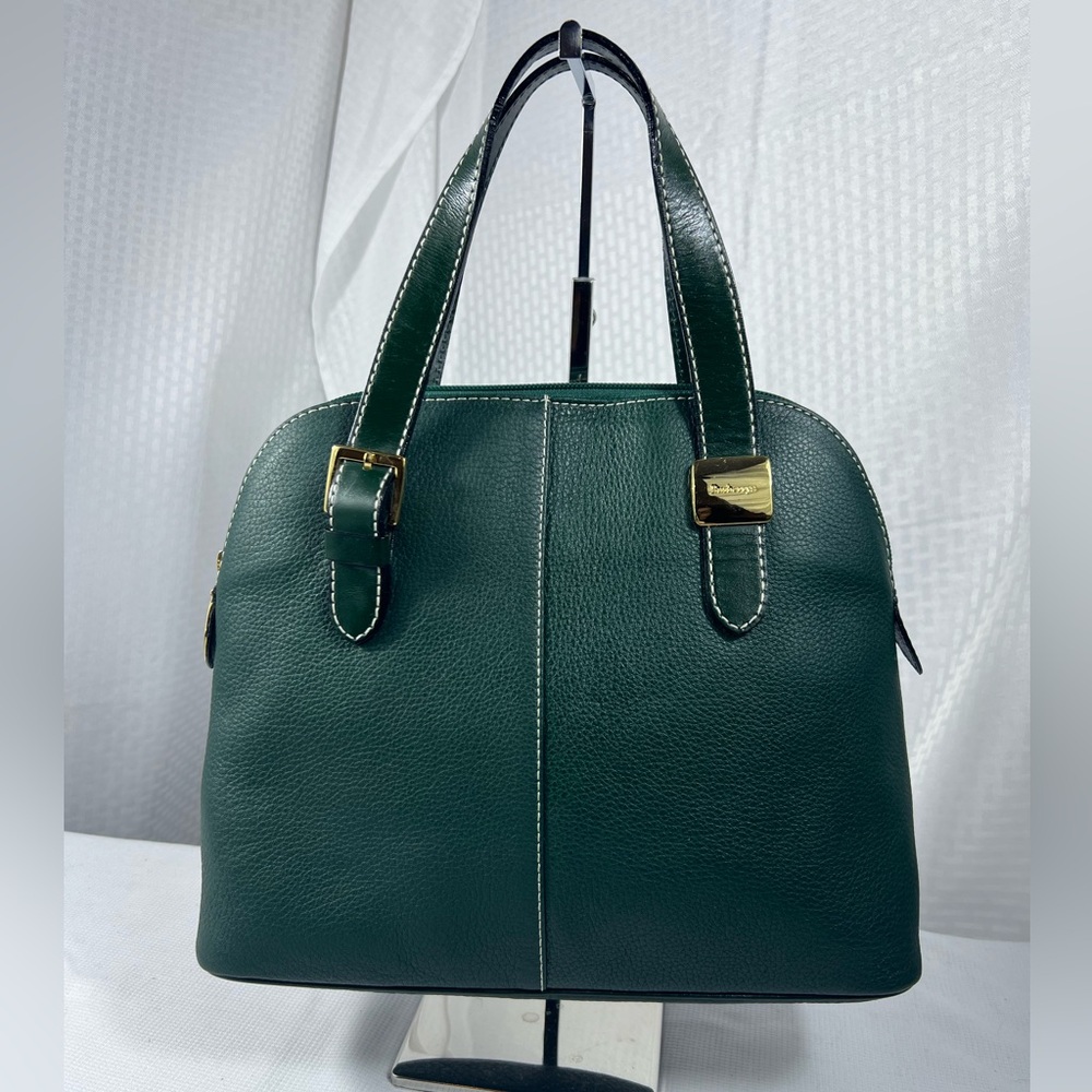 Burberry Green Leather Satchel Nova Check Lined Top Handle Bag